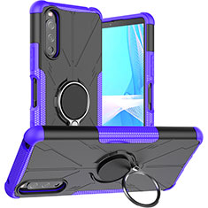 Silikon Hülle Handyhülle und Kunststoff Schutzhülle Hartschalen Tasche mit Magnetisch Fingerring Ständer JX1 für Sony Xperia 10 III Violett