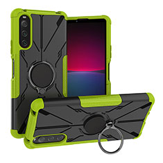 Silikon Hülle Handyhülle und Kunststoff Schutzhülle Hartschalen Tasche mit Magnetisch Fingerring Ständer JX1 für Sony Xperia 10 IV Grün