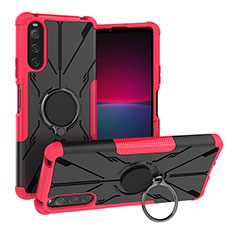 Silikon Hülle Handyhülle und Kunststoff Schutzhülle Hartschalen Tasche mit Magnetisch Fingerring Ständer JX1 für Sony Xperia 10 V Pink