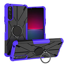 Silikon Hülle Handyhülle und Kunststoff Schutzhülle Hartschalen Tasche mit Magnetisch Fingerring Ständer JX1 für Sony Xperia 10 V Violett