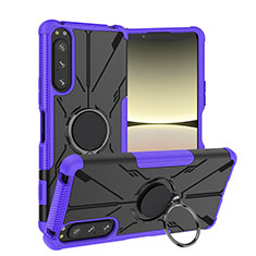 Silikon Hülle Handyhülle und Kunststoff Schutzhülle Hartschalen Tasche mit Magnetisch Fingerring Ständer JX1 für Sony Xperia 5 IV Violett