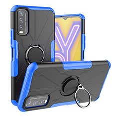 Silikon Hülle Handyhülle und Kunststoff Schutzhülle Hartschalen Tasche mit Magnetisch Fingerring Ständer JX1 für Vivo Y11s Blau