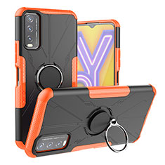 Silikon Hülle Handyhülle und Kunststoff Schutzhülle Hartschalen Tasche mit Magnetisch Fingerring Ständer JX1 für Vivo Y11s Orange