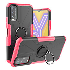 Silikon Hülle Handyhülle und Kunststoff Schutzhülle Hartschalen Tasche mit Magnetisch Fingerring Ständer JX1 für Vivo Y11s Pink