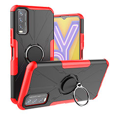 Silikon Hülle Handyhülle und Kunststoff Schutzhülle Hartschalen Tasche mit Magnetisch Fingerring Ständer JX1 für Vivo Y11s Rot