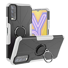 Silikon Hülle Handyhülle und Kunststoff Schutzhülle Hartschalen Tasche mit Magnetisch Fingerring Ständer JX1 für Vivo Y11s Silber