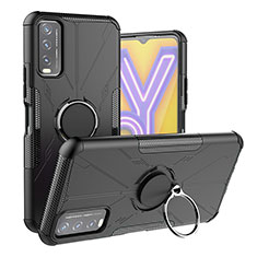 Silikon Hülle Handyhülle und Kunststoff Schutzhülle Hartschalen Tasche mit Magnetisch Fingerring Ständer JX1 für Vivo Y12s Schwarz
