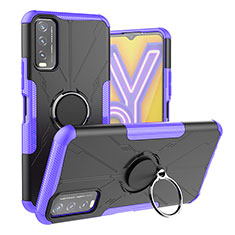 Silikon Hülle Handyhülle und Kunststoff Schutzhülle Hartschalen Tasche mit Magnetisch Fingerring Ständer JX1 für Vivo Y12s Violett