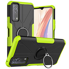 Silikon Hülle Handyhülle und Kunststoff Schutzhülle Hartschalen Tasche mit Magnetisch Fingerring Ständer JX1 für Vivo Y75s 5G Grün