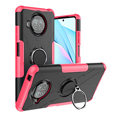 Silikon Hülle Handyhülle und Kunststoff Schutzhülle Hartschalen Tasche mit Magnetisch Fingerring Ständer JX1 für Xiaomi Mi 10T Lite 5G Pink