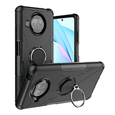 Silikon Hülle Handyhülle und Kunststoff Schutzhülle Hartschalen Tasche mit Magnetisch Fingerring Ständer JX1 für Xiaomi Mi 10T Lite 5G Schwarz