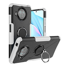 Silikon Hülle Handyhülle und Kunststoff Schutzhülle Hartschalen Tasche mit Magnetisch Fingerring Ständer JX1 für Xiaomi Mi 10T Lite 5G Silber