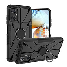 Silikon Hülle Handyhülle und Kunststoff Schutzhülle Hartschalen Tasche mit Magnetisch Fingerring Ständer JX1 für Xiaomi Poco M4 5G Schwarz
