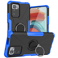 Silikon Hülle Handyhülle und Kunststoff Schutzhülle Hartschalen Tasche mit Magnetisch Fingerring Ständer JX1 für Xiaomi Poco X3 GT 5G Blau