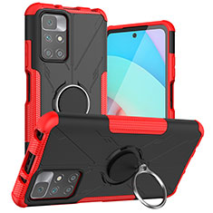 Silikon Hülle Handyhülle und Kunststoff Schutzhülle Hartschalen Tasche mit Magnetisch Fingerring Ständer JX1 für Xiaomi Redmi 10 4G Rot