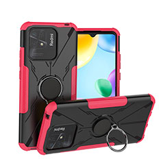Silikon Hülle Handyhülle und Kunststoff Schutzhülle Hartschalen Tasche mit Magnetisch Fingerring Ständer JX1 für Xiaomi Redmi 10C 4G Pink