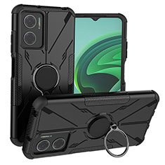 Silikon Hülle Handyhülle und Kunststoff Schutzhülle Hartschalen Tasche mit Magnetisch Fingerring Ständer JX1 für Xiaomi Redmi 11 Prime 5G Schwarz