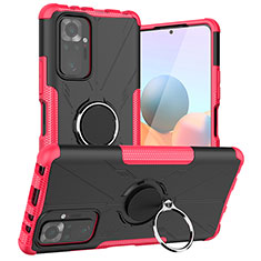 Silikon Hülle Handyhülle und Kunststoff Schutzhülle Hartschalen Tasche mit Magnetisch Fingerring Ständer JX1 für Xiaomi Redmi Note 10 Pro 4G Pink