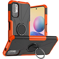 Silikon Hülle Handyhülle und Kunststoff Schutzhülle Hartschalen Tasche mit Magnetisch Fingerring Ständer JX1 für Xiaomi Redmi Note 11 SE 5G Orange