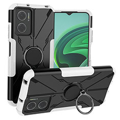 Silikon Hülle Handyhülle und Kunststoff Schutzhülle Hartschalen Tasche mit Magnetisch Fingerring Ständer JX1 für Xiaomi Redmi Note 11E 5G Silber