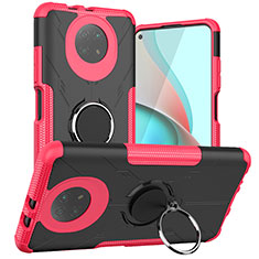 Silikon Hülle Handyhülle und Kunststoff Schutzhülle Hartschalen Tasche mit Magnetisch Fingerring Ständer JX1 für Xiaomi Redmi Note 9T 5G Pink