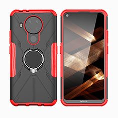 Silikon Hülle Handyhülle und Kunststoff Schutzhülle Hartschalen Tasche mit Magnetisch Fingerring Ständer JX2 für Nokia 5.4 Rot