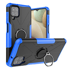 Silikon Hülle Handyhülle und Kunststoff Schutzhülle Hartschalen Tasche mit Magnetisch Fingerring Ständer JX2 für Samsung Galaxy A12 Nacho Blau