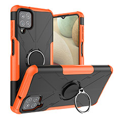Silikon Hülle Handyhülle und Kunststoff Schutzhülle Hartschalen Tasche mit Magnetisch Fingerring Ständer JX2 für Samsung Galaxy A12 Nacho Orange