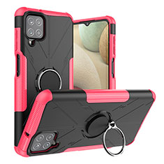 Silikon Hülle Handyhülle und Kunststoff Schutzhülle Hartschalen Tasche mit Magnetisch Fingerring Ständer JX2 für Samsung Galaxy A12 Nacho Pink
