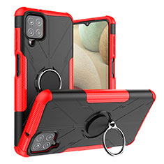 Silikon Hülle Handyhülle und Kunststoff Schutzhülle Hartschalen Tasche mit Magnetisch Fingerring Ständer JX2 für Samsung Galaxy A12 Nacho Rot
