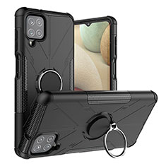 Silikon Hülle Handyhülle und Kunststoff Schutzhülle Hartschalen Tasche mit Magnetisch Fingerring Ständer JX2 für Samsung Galaxy A12 Nacho Schwarz