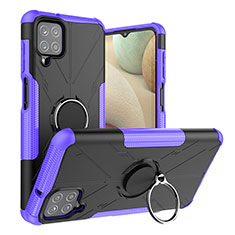 Silikon Hülle Handyhülle und Kunststoff Schutzhülle Hartschalen Tasche mit Magnetisch Fingerring Ständer JX2 für Samsung Galaxy A12 Nacho Violett
