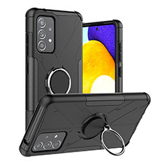 Silikon Hülle Handyhülle und Kunststoff Schutzhülle Hartschalen Tasche mit Magnetisch Fingerring Ständer JX2 für Samsung Galaxy A52s 5G Schwarz