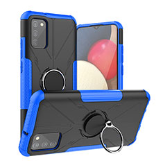 Silikon Hülle Handyhülle und Kunststoff Schutzhülle Hartschalen Tasche mit Magnetisch Fingerring Ständer JX2 für Samsung Galaxy M02s Blau