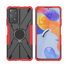 Silikon Hülle Handyhülle und Kunststoff Schutzhülle Hartschalen Tasche mit Magnetisch Fingerring Ständer JX2 für Xiaomi Redmi Note 11 Pro 4G Pink