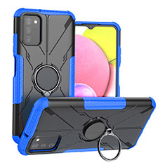 Silikon Hülle Handyhülle und Kunststoff Schutzhülle Hartschalen Tasche mit Magnetisch Fingerring Ständer JX3 für Samsung Galaxy A02s Blau