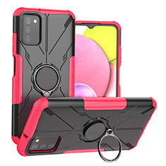 Silikon Hülle Handyhülle und Kunststoff Schutzhülle Hartschalen Tasche mit Magnetisch Fingerring Ständer JX3 für Samsung Galaxy A02s Pink