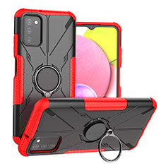 Silikon Hülle Handyhülle und Kunststoff Schutzhülle Hartschalen Tasche mit Magnetisch Fingerring Ständer JX3 für Samsung Galaxy A02s Rot