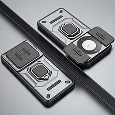 Silikon Hülle Handyhülle und Kunststoff Schutzhülle Hartschalen Tasche mit Magnetisch Fingerring Ständer K1C für Huawei Mate 60 Pro Grau