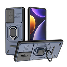 Silikon Hülle Handyhülle und Kunststoff Schutzhülle Hartschalen Tasche mit Magnetisch Fingerring Ständer K1C für Xiaomi Poco F5 5G Blau