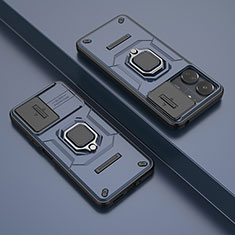 Silikon Hülle Handyhülle und Kunststoff Schutzhülle Hartschalen Tasche mit Magnetisch Fingerring Ständer K1C für Xiaomi Redmi 13C Blau