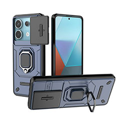 Silikon Hülle Handyhülle und Kunststoff Schutzhülle Hartschalen Tasche mit Magnetisch Fingerring Ständer K1C für Xiaomi Redmi Note 13 Pro 5G Blau