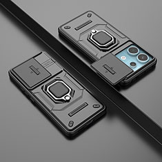 Silikon Hülle Handyhülle und Kunststoff Schutzhülle Hartschalen Tasche mit Magnetisch Fingerring Ständer K2C für Xiaomi Redmi Note 13 Pro 5G Schwarz