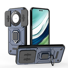 Silikon Hülle Handyhülle und Kunststoff Schutzhülle Hartschalen Tasche mit Magnetisch Fingerring Ständer K3C für Huawei Mate 60 Pro Blau