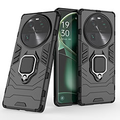 Silikon Hülle Handyhülle und Kunststoff Schutzhülle Hartschalen Tasche mit Magnetisch Fingerring Ständer KC1 für Oppo Find X6 5G Schwarz