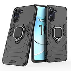 Silikon Hülle Handyhülle und Kunststoff Schutzhülle Hartschalen Tasche mit Magnetisch Fingerring Ständer KC1 für Realme 10 4G Schwarz