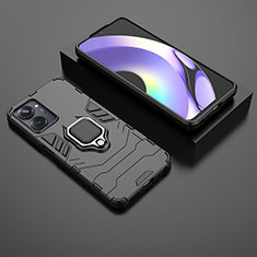Silikon Hülle Handyhülle und Kunststoff Schutzhülle Hartschalen Tasche mit Magnetisch Fingerring Ständer KC1 für Realme 10 Pro 5G Schwarz
