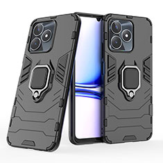 Silikon Hülle Handyhülle und Kunststoff Schutzhülle Hartschalen Tasche mit Magnetisch Fingerring Ständer KC1 für Realme Narzo N53 Schwarz
