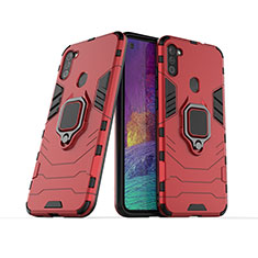Silikon Hülle Handyhülle und Kunststoff Schutzhülle Hartschalen Tasche mit Magnetisch Fingerring Ständer KC1 für Samsung Galaxy A11 Rot
