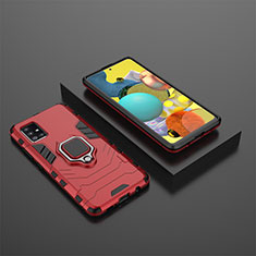 Silikon Hülle Handyhülle und Kunststoff Schutzhülle Hartschalen Tasche mit Magnetisch Fingerring Ständer KC1 für Samsung Galaxy A51 4G Rot